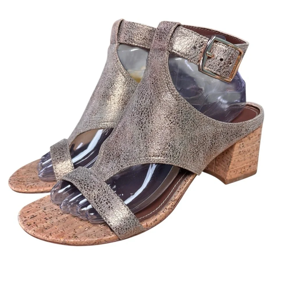 Donald Pliner Esma Gold Shimmer Block Heel Sandals – Women’s Sz 9M